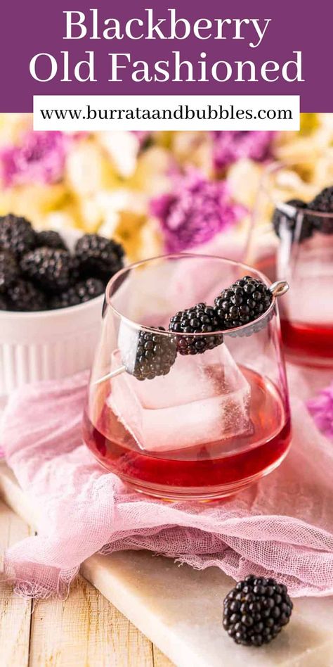 Let's sip on a fresh, seasonal take on everyone's favorite bourbon cocktail with this blackberry old fashioned! I just love how a fresh blackberry simple syrup and citrusy orange bitters give this classic bourbon drink the perfect spring and summer makeover. Best of all, it just takes minutes to mix and requires no advanced bartending skills, so we can be on a patio with a drink in hand in no time. Blackberry Old Fashioned, Blackberry Old Fashioned Cocktail, Blackberry Bourbon Cocktail, Simple Syrup Recipe Cocktails, Fancy Cocktail Recipes, Blackberry Simple Syrup, Cookout Drinks, Happy Hour Recipes, Fancy Cocktails Recipes