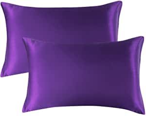 Bedsure Satin Pillowcase for Hair and Skin Silk Pillowcase 2 Pack , Standard Size (Plum Purple, 20x26 inches) Pillow Cases Set of 2 - Slip Cooling Satin Pillow Covers with Envelope Closure #home #amazon Fun Pillow Cases, Satin Pillow, Purple Pillows, Beautiful Curly Hair, Satin Pillowcase, Silk Pillow, Hair Breakage, Silk Pillowcase, Best Pillow