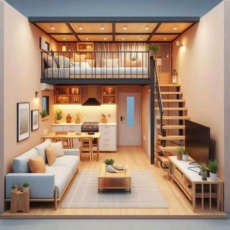 50 Stunning Tiny Houses With Great Loft Spaces – Decomagz Mezanine Interior Small Room, Mezanine Interior Small House Plan, Small Loft Apartments, Loft Homes, A Loft Bed, Loft House Design, Tiny House Loft, Tiny House Inspiration, Small Loft