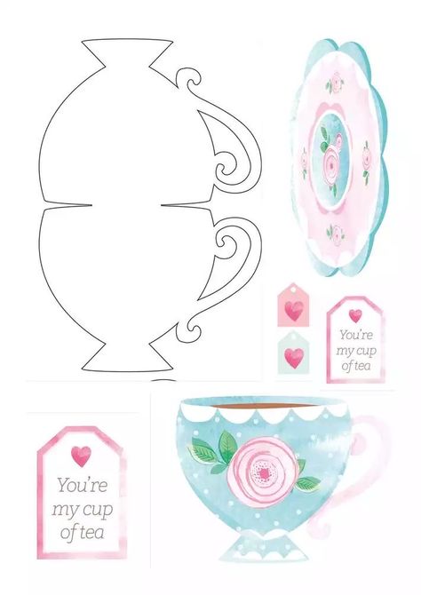 Teapot Template, Teacup Template, Belated Birthday Greetings, Tea Party Crafts, Paper Tea Cups, White Template, Tea Crafts, Card Making Templates, Vintage Stationery