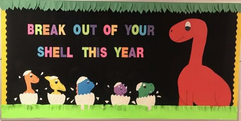 Something fun and meaningful to start the year with the right foot! Dinasour Bulletin Board, Dino Bulletin Board Ideas, Dino Classroom Decor, Dino Bulletin Board, Dinosaur Door Decorations Classroom, Dinosaur Classroom Door, Dinosaur Bulletin Board Ideas, Dinosaur Classroom Theme Decor, Infant Bulletin Board