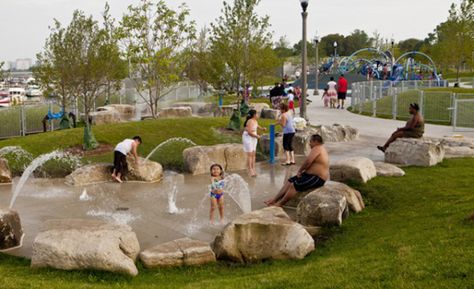 Get ready for a raging day at the splash pad. Most are free or $5 tops! Get our picks here. Playground Architecture, Playgrounds Architecture, Public Playground, Kids Play Spaces, Outdoor Gathering Space, Water Playground, Splash Park, Miniature Golf Course, Splash Pool