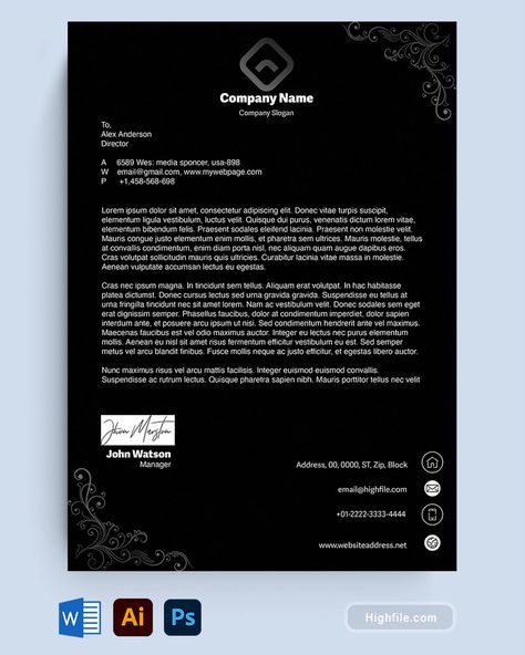 Black and White Personal Letterhead Template Letterhead Ideas, Elegant Letterhead, Personal Letterhead, Free Letterhead Templates, Sending Letters, Company Letterhead Template, Written Communication, Company Letterhead, Letterhead Template