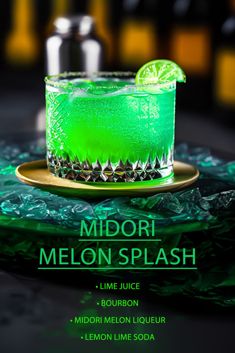 Midori Liquor, Pub Cocktails, Breakfast Garden, Cocktail Recipes At Home, Midori Melon, Bartender Drinks Recipes, Bartender Drinks, Pretty Alcoholic Drinks, Candy Cocktails