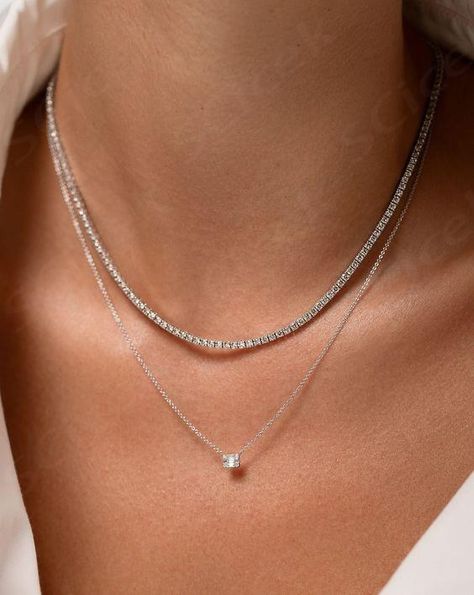 $9,450.00 Minimalist Accessories Jewellery, Silver Jewelry Aesthetic, Pretty Jewelry Necklaces, Diamond Tennis Necklace, Diamond Necklace Designs, Minimalist Accessories, Jewelry Aesthetic, Wonderful Life, Jewellery Ideas