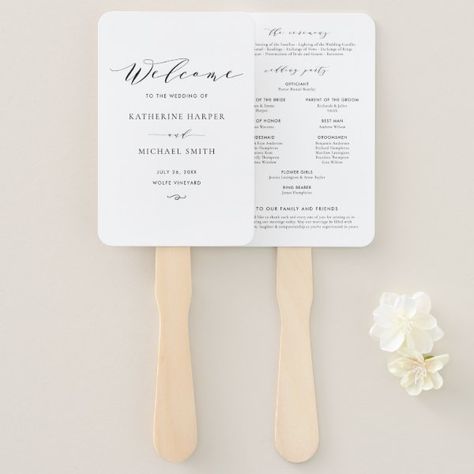 Black Minimalist Dainty Script Wedding Program Hand Fan Wilderness Wedding, Modern Wedding Program, Elegant Wedding Programs, Diy Wedding Programs, Hand Fans For Wedding, Wedding Program Fans, Program Fans, Wedding Ceremony Programs, Wedding Hands