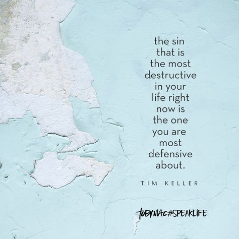 "The sin that is the most destructive in your life right now is the one you are most defensive about." -Tim Keller Tim Keller Quotes, Tobymac Speak Life, Die To Self, Toby Mac, Tim Keller, Family Devotions, Life Right Now, Speak Life, Simple Words