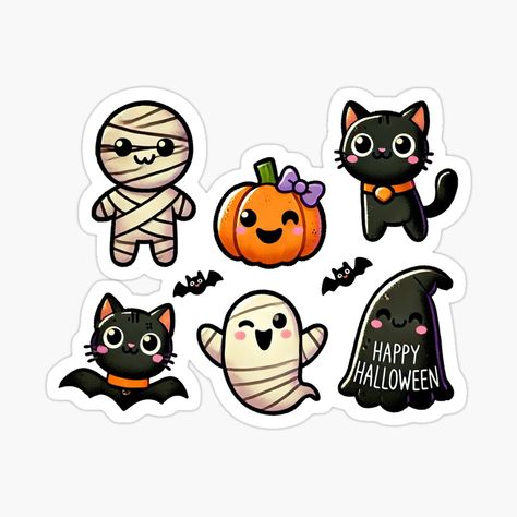 Cute Halloween sticker set by lliiaa1111 | Redbubble Halloween Stickers Printable Free, Stickers Printable Halloween, Halloween Stickers Aesthetic, Halloween Sticker Ideas, Halloween Illustrations Cute, Stickers Halloween, Cute Halloween Stickers, Halloween Sticker, Halloween Stickers Png