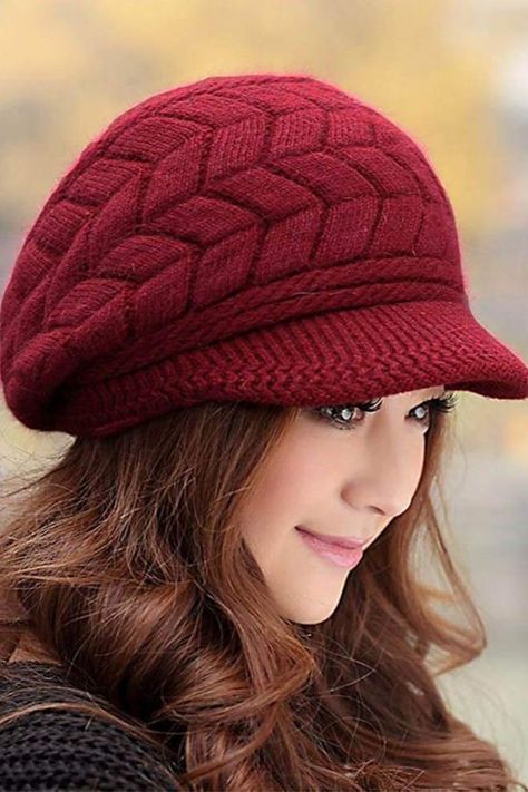 Trendy knitted womens winter hat with visor. So cute for chilly weather.  #skitrip #winter #coldweather #beanie #cutehats #ad Types Of Hats For Women, Fall Beanies, Girls Winter Hats, Girl Beanie, Stylish Hats, Winter Hats For Women, Knit Cap, Cute Hats, Knitted Hat