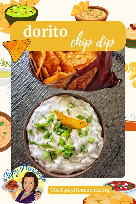 Introducing the ultimate chip dip tailor-made for Doritos aficionados: Dorito Chip Dip. A creamy, indulgent blend of cream cheese, sour cream, crispy bacon, zesty ranch seasoning, diced green onions, and a hint of spicy chilis. The result? A tantalizing dip that perfectly complements the bold, crunchy texture of Doritos, elevating every bite with its irresistible blend of flavors. Fall Recipes Sides, Dorito Chip, The Tipsy Housewife, Tipsy Housewife, Zesty Ranch, Party Dip Recipes, Party Dips, Chip Dip, Ranch Seasoning