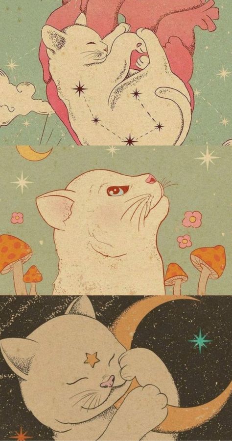 Vintage Cat Wallpaper, Wallpaper Indie, Wallpaper Gatos, Pop Illustration, Wallpaper Iphone Love, Future Wallpaper, Art Deco Illustration, Instagram Graphic, Mood Wallpaper