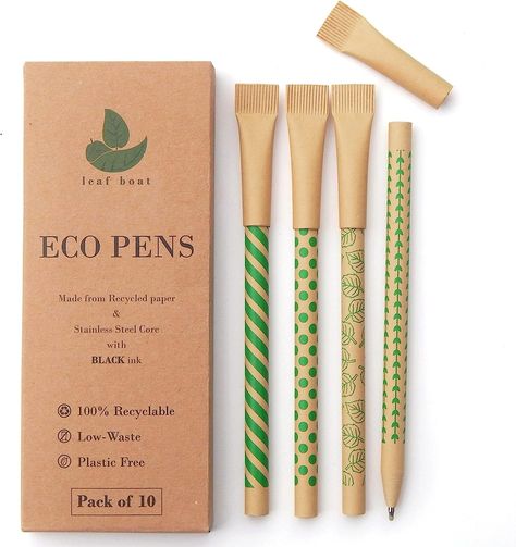 Great alternative to plastic ballpoint pens, these Eco Pens are made from recycled kraft paper and stainless steel ink core, making them 100% recyclable. To recycle the pen soak it in hot water for 3 minutes , unwrap the paper from the stainless steel core. Once both parts are separated they can be appropriately recycled. Pencil Case Essential, Recycled Pens, Promotional Pens, Pen Brands, Low Waste, Recyclable Packaging, Eco Friendly Paper, Paper Packaging, Sustainable Gifts