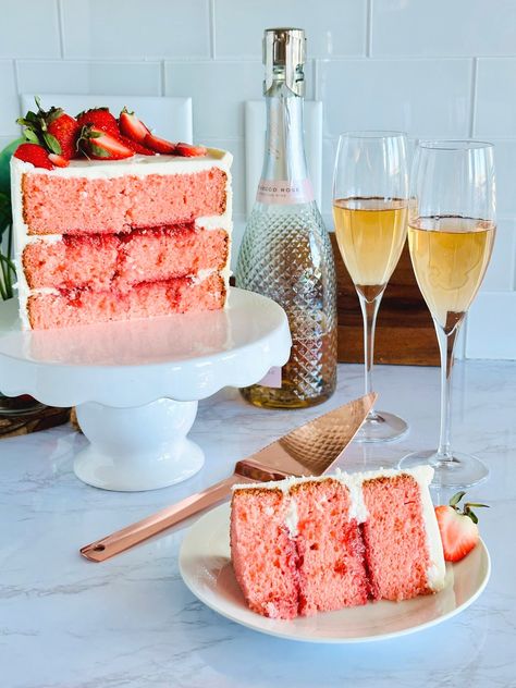 Pink Champagne and Strawberries Cake — CHYNA B'S SWEETS Strawberry Champagne Cake, Champagne Desserts, Champagne Strawberries, Champagne Wedding Cakes, Strawberries Cake, Pink Champagne Cake, Strawberry Things, Champagne Cake, Senior Stuff