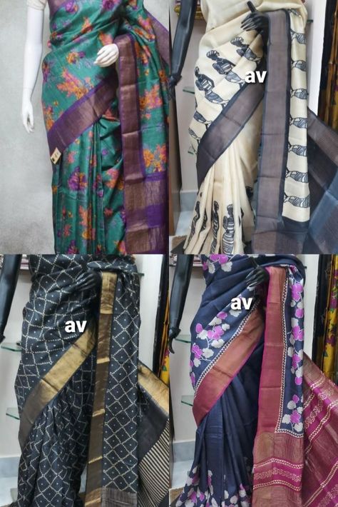 Pure Tussar Silk Zari Border Sarees to order whatsapp 8897195985. These sarees designed with Pure tussarr silk fabric with golden zari border with blouse. with silkmark Siri Designers, Women Cotton Dress, Tussar Silk Saree, Silk Fabric, Saree Designs, Cotton Dresses, Silk Sarees, Kimono Top, Dress Shop