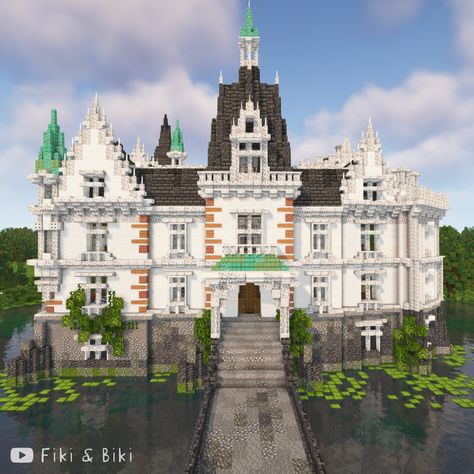 Timelapse vid on is our YouTube channel: Fiki & Biki 🐔 Minecraft French Mansion, Minecraft Victorian House Blueprints, Minecraft Royal Castle, Minecraft Baroque Building, Minecraft Parisian Building, French Chateau Minecraft, Minecraft Castle Garden, Minecraft White House, Minecraft Chateau