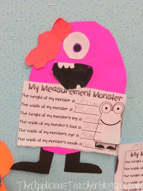 Monster Mash Measurement! Each kiddo chose their choice of colored paper. I provided the eyes, legs, and mouths and had them make a monster. Then, they measured the various body parts. In years past I gave the students the body shapes, but I love how they turned out allowing them to make up the body. Here's a few of my favorites. Measurement Activities 2nd Grade, Linear Measurement Activities, Second Grade Measurement Activities, Measurement Projects 2nd Grade, Measurement Activities 2nd, Non Standard Measurement, Measurement Ideas, Create A Monster, Nonstandard Measurement