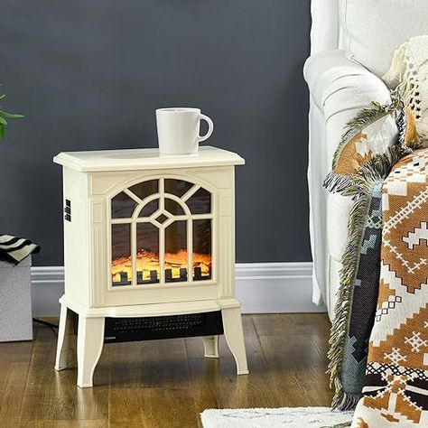 Amazon.com: HOMCOM 18" Electric Fireplace Heater, Fireplace Stove with Realistic LED Flames and Logs, Overheating Protection, 750W/1500W, Cream White : Home & Kitchen Fake Fireplace Heater, Electric Stove Fireplace, Portable Electric Fireplace, Electric Fireplace Stove, Mini Fireplace, Small Heater, Portable Fireplace, Pot Belly Stove, Fireplace Stove