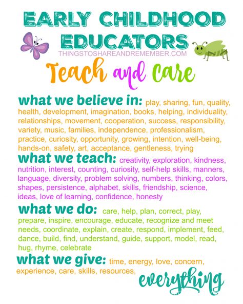 Early Childhood Educators TEACH and CARE Printable Poster from Share & Remember Early Childhood Education Degree, Early Childhood Education Classroom, Early Childhood Education Quotes, Early Childhood Education Resources, Early Childhood Education Activities, Emergent Curriculum, Early Childhood Learning, Early Childhood Teacher, Education Degree