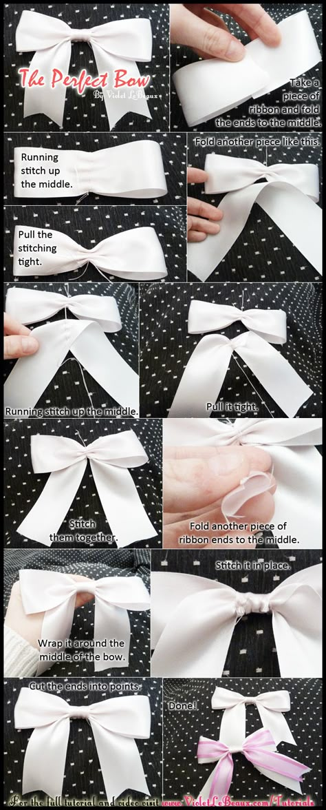 Simple tutorial on getting the perfect ribbon bow every time.   Original full tutorial over here: http://www.violetlebeaux.com/2010/08/tutorial-making-simple-ribbon-bows-_/ Ribbon Bow Tutorial, Make A Bow, Hair Bow Tutorial, Kawaii Diy, Diy Bows, Bow Tutorial, Diy Ribbon, Cheer Bows, Ribbon Crafts