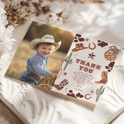 Western First Rodeo boy birthday photo thank you Rodeo Birthday Parties, Western Birthday, Rodeo Birthday, First Rodeo, Birthday Photo, Birthday Design, Birthday Photos, 1st Birthday Parties, White Envelopes