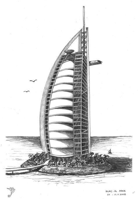 Burj Al Arab Sketch, Burj Khalifa Sketch, Burj Al Arab Drawing, Burj Khalifa Drawing, Dubai Sketch, Mountain Sketches, Buildings Sketch Architecture, برج العرب, Cityscape Drawing