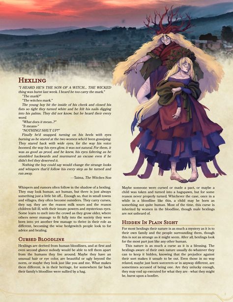 Raven's Homebrewery — taimashomebrewery:   Hexling - A Homebrew Race... Dnd 5e Races, D D 5e Homebrew, Magical Creatures Mythology, 5e Races, Dungeons And Dragons Races, Old Witch, D D Races, Dnd Races, Dnd Classes