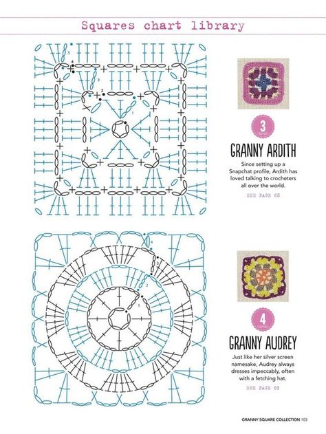 Kira scheme crochet: Scheme crochet no. 2033 Motifs Granny Square, Crochet Granny Square Tutorial, Crochet Square Blanket, Crochet Stitches Diagram, Crochet Motif Patterns, Crochet Blocks, Crochet Square Patterns, Granny Squares Pattern, Crochet Motifs