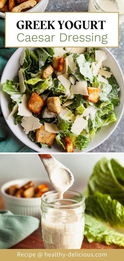 Dressing With Greek Yogurt, Yogurt Caesar Dressing, Greek Yogurt Salad Dressing, Low Fat Salads, Healthy Caesar Salad, Healthy Dressing Recipes, Caesar Dressing Recipe, Greek Yogurt Dressing, Healthy Dressing