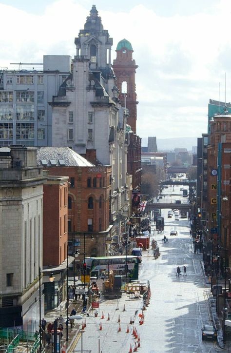 Oxford Street (foreground) and Oxford Road (in the distance) from Manchester Central Library. John Bulmer, Manchester Architecture, Manchester Oxford Road, Gothic Houses, Manchester Central, Manchester City Centre, Football History, Northern England, Central Library