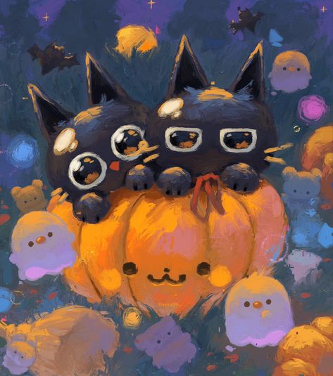 Halloween Illustrations, Animal Illustration Art, Relaxing Art, Halloween Illustration, Cat Pumpkin, October 23, Online Class, Cute Patterns Wallpaper, Illustration Character