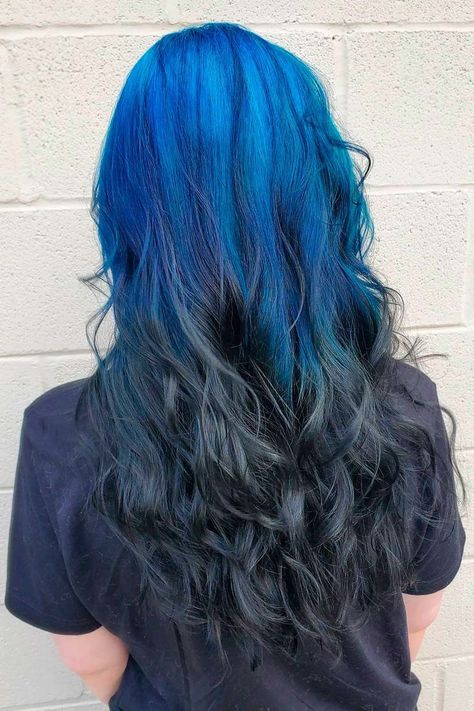 Ombre Hair Color Purple, Ombre Hair Black, Ghost Roots, Blonde Ombre Hair Color, Fire Ombre Hair, Ombre Hair At Home, Reverse Ombre Hair, Bright Blue Hair, Black Hair Ombre