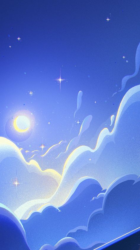 Brighter Night Than My Room on Behance Anime Cloud Wallpaper, Cloud Wallpapers, Sky Backgrounds, Night Clouds, Cloud Illustration, Best Wallpaper Hd, Night Illustration, Bg Design, Abstract Cloud