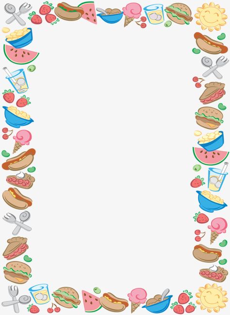 Food Border Designs For Projects, Food Borders And Frames, Food Border Design, Page Borders Design Handmade, Food Border, Food Frame, Hand Lettering Worksheet, Food Background, Recipe Book Templates