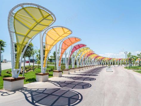 China Multicolored Tensile Membrane Structure - Colorful Fabric Canopy Constructions supplier Shading Structure Architecture, Tensile Structure Architecture, Shading Structure, Fabric Architecture, Tensile Membrane, Membrane Structure, Canopy Architecture, Tensile Structures, Landscape Structure