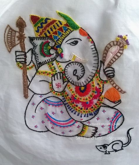 Ganpati Embroidery Designs, Ganpati Embroidery Work, Ganesh Embroidery Design, Kutch Work Designs, Hand Embroidery Videos, Diy Embroidery Patterns, Hand Embroidery Kit, Handmade Embroidery Designs, Hand Work Embroidery