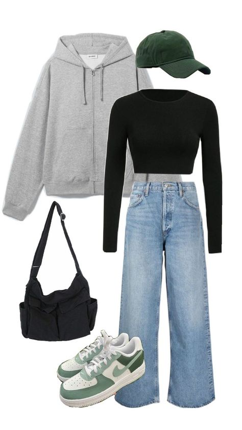 black full sleeve top paired with high rise denim and grey hoodie Full Sleeve Top Outfits, Black Full Sleeve Top Outfits, Sleeves Top Outfit, Black Full Sleeve Top, Gray Hoodie Outfit, Ootd College, Full Sleeve Top, College Outfit, Easy Trendy Outfits