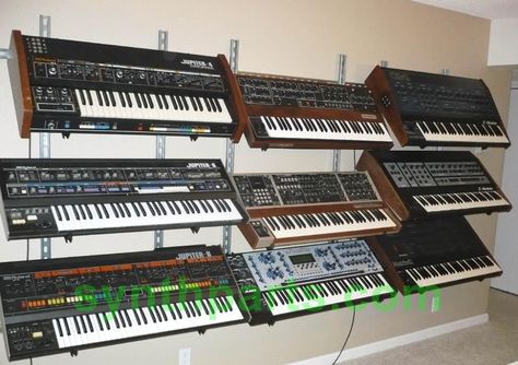 Wall mount Synth Rack - MUFF WIGGLER Beat Machine, Keyboard Storage, Electronic Music Instruments, False Wall, Music Keyboard, Music Studios, Recording Studio Design, Recording Studio Home, Piano Studio