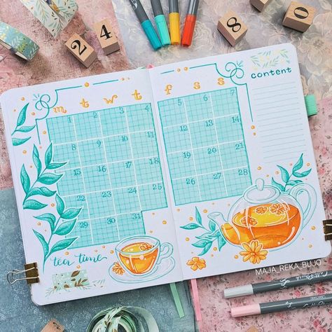 ✨ January calendar ✨ My theme for this month is tea. I know, I just did a coffee theme not so long ago, and usually people are either… | Instagram January Bujo Theme, Dairy Idea, January Bujo, 2025 Diary, 2024 Bujo, Bujo Themes, Shades Of Sky, Boulet Journal, Cute Handwriting