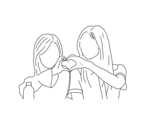 Friendship Simple Drawings, Twice Satzu, Sister Drawings, Bestie Drawings, Best Friend Drawing Sketches, Friendship Sketches, Best Friends Drawing, Best Friend Sketches, Sisters Drawing