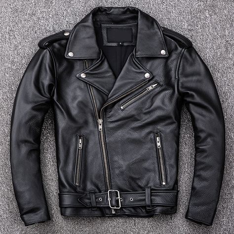 Men Leather Jacket, Full Sleeves Design, Biker Aesthetic, Cow Hide, Genuine Leather Jackets, Leather Motorcycle Jacket, Biker Style, Zipper Jacket, Jacket Design