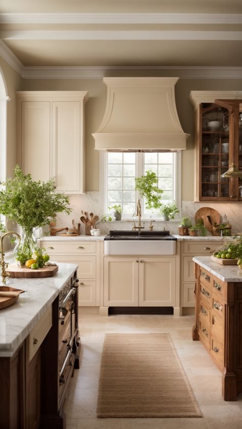 Classic Kitchen Inspiration, Country Contemporary Kitchen, Traditional Wood Kitchen Cabinets, Classic Cream Kitchen, Classic Southern Kitchen, Traditional Transitional Kitchen, American Classic Interior Kitchen, Organic Traditional Kitchen, Traditional Design Kitchen