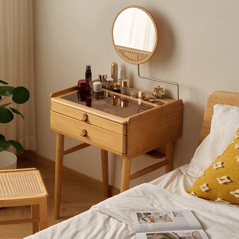 Bayou Breeze Janyce Vanity | Wayfair Vanity Idea For Small Bedroom, Bed Side Desk, Narrow Dressing Table, Small Vanity Ideas, Bamboo Vanity, Apartment Nyc, Trundle Bed With Storage, 2024 Bedroom, Small Dressing Table