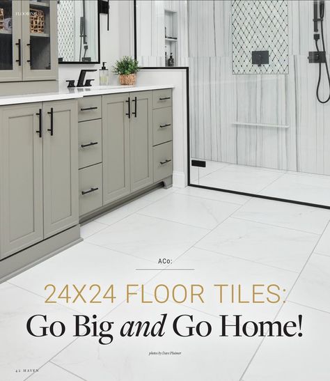 Click the photo to read "24x24 Floor Tiles: Go Big and Go home!" by ACo 24x24 Tile Floors Bathroom, 24x24 Bathroom Floor Tile, Big Tile Floor, 24x24 Tile Floors, 24x24 Floor Tile, Large Tile Flooring, Floor Tile Patterns Layout, Types Of Floor Tiles, Large Floor Tiles