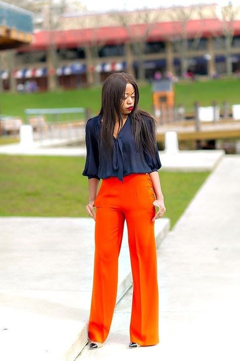 Black Cocktail Outfit, Orange Pants Outfit, Classy Work Attire, Jadore Fashion, Orange Pumps, Orange Pants, Fashion Journals, Smart Outfit, Work Style