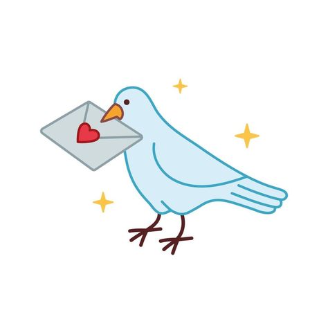 Cute Pigeon Drawing, Love Letter Illustration, Love Letter Envelope, Carrier Pigeon, Flying Pigeon, Cute Pigeon, Friends Stickers, Patchwork Ideas, Channel Ideas