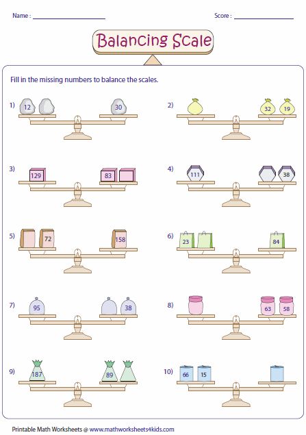 Balancing Scale Addition Balanced Math, Balancing Scale, Balance Scale, Solving Equations, Printable Math Worksheets, Addition Worksheets, Kids Math Worksheets, Check And Balance, Science Worksheets