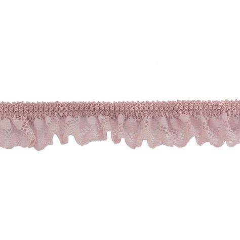 Roses are red, but this Primrose Pink Ruffled Lace Trimming is pink! With just shy of 100 percent stretch, this lace trim features a light pink stitched design along the top that resembles diamonds when stretched, from which point a ruffled lace design with circles descends in a playful, lighthearted display to create this one-inch trim. Due to the high stretch, this youthful trimming is great for an array of applications, from decorating dance costumes to adorning the hemlines, sleeves, and col Design With Circles, Pink Scrapbook, Pink Curtains, Roses Are Red, Mood Fabrics, Pink Ruffle, Lace Border, Red Lace, Rose Design