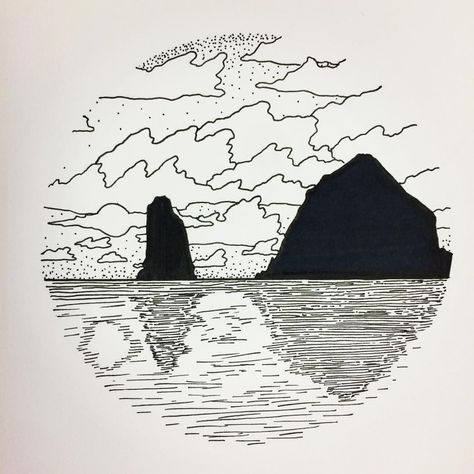 Haystack Rock, Rock Tattoo, Sticker Tattoo, Beach Illustration, Beach Tattoo, Cannon Beach, Ink Ideas, Illustrations And Posters, Nautical Decor