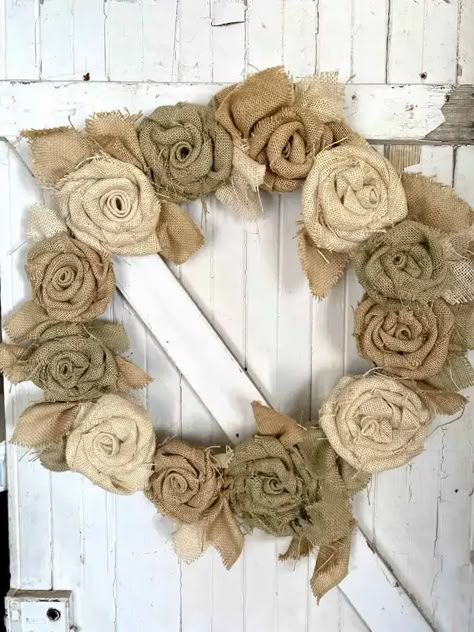 Rustic Burlap Flower Wreath - Hootshack Flower Wreath Diy, Spring Burlap Wreath, Felt Leaf, Burlap Wreath Tutorial, Framed Burlap, Burlap Flower Wreaths, Burlap Wreath Diy, Diy Flores, Burlap Flower