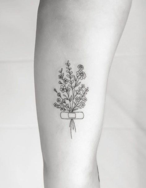 Medical Flower Tattoo, Bandage Flower Tattoo, Nurse Flower Tattoo, Hospital Tattoo Ideas, Supermarket Flowers Tattoo, Healing Flowers Tattoo, Flower Box Tattoo, Dainty Nurse Tattoo, Watering Can Tattoo Ideas